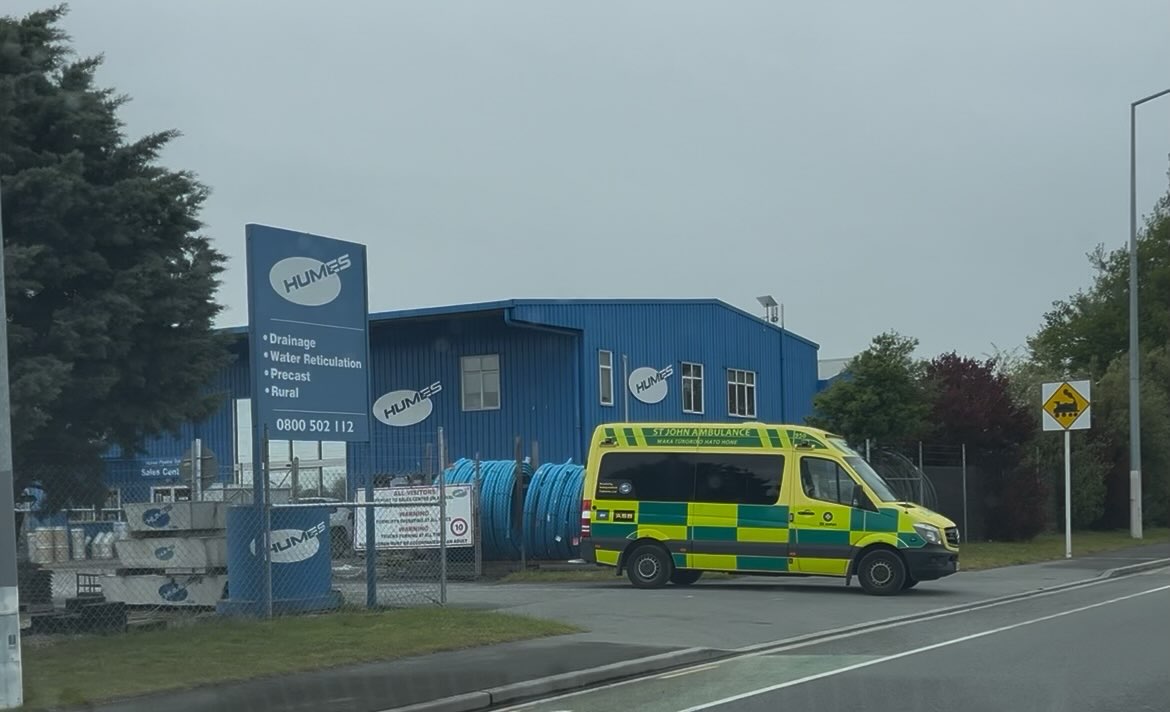 Emergency services at workplace incident in Hornby