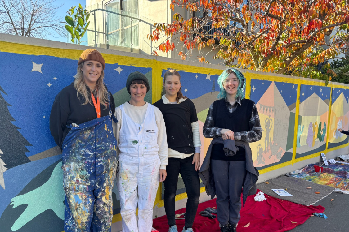 Hagley students paint mural celebrating families staying at Rānui House