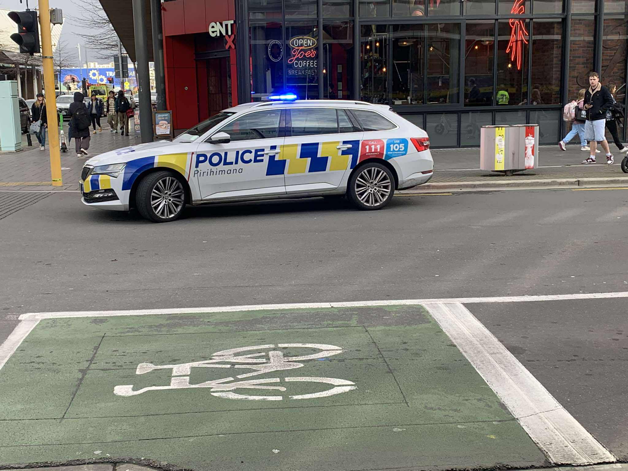 Two pedestrians hospitalised after car mounts footpath in central Christchurch