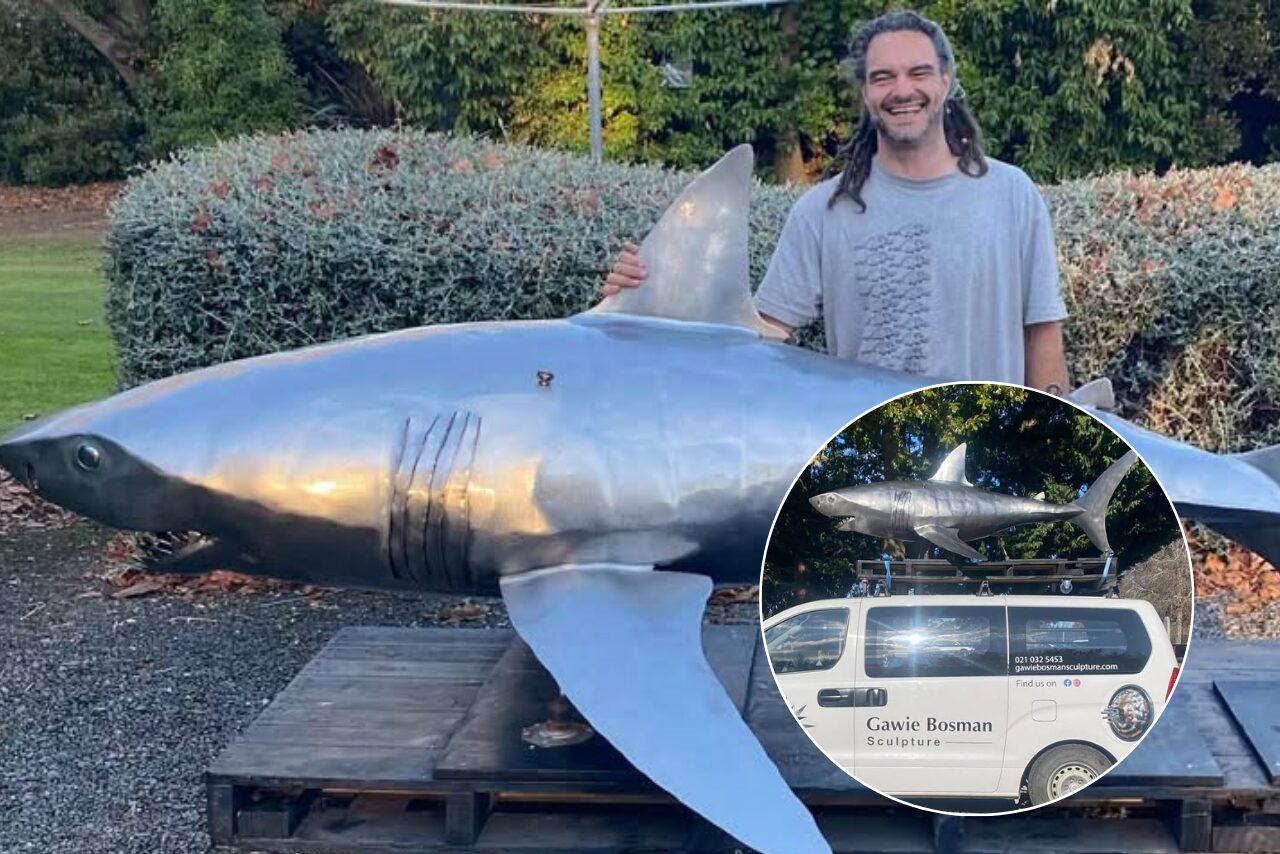 Self-taught sculptor turns recycled materials into striking great white shark