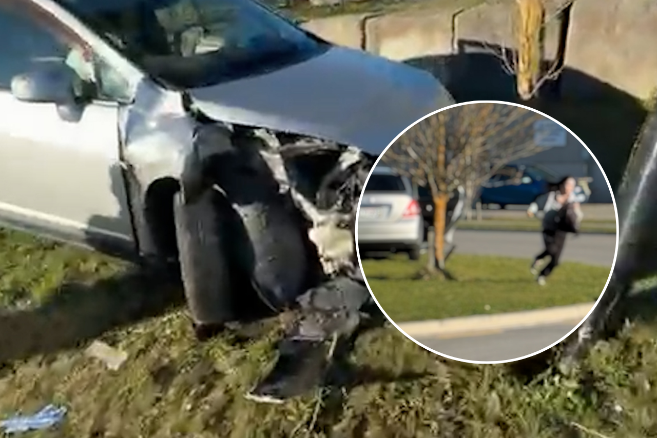 Video captures youths fleeing after stolen car crashes into power pole in Harewood
