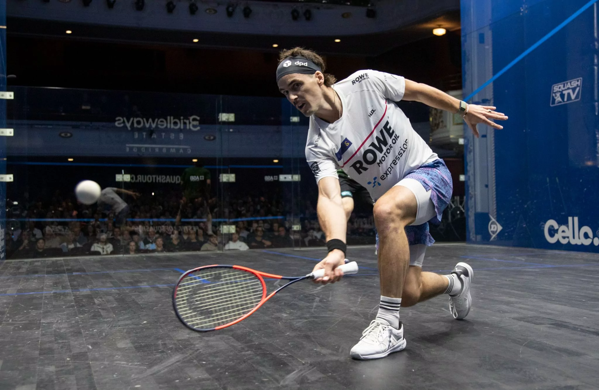 Above: Paul Coll in action against Japan’s Ryunosuke Tsukue at the 2025 NZ Squash Open in Christchurch. Photo credit Squash NZ.