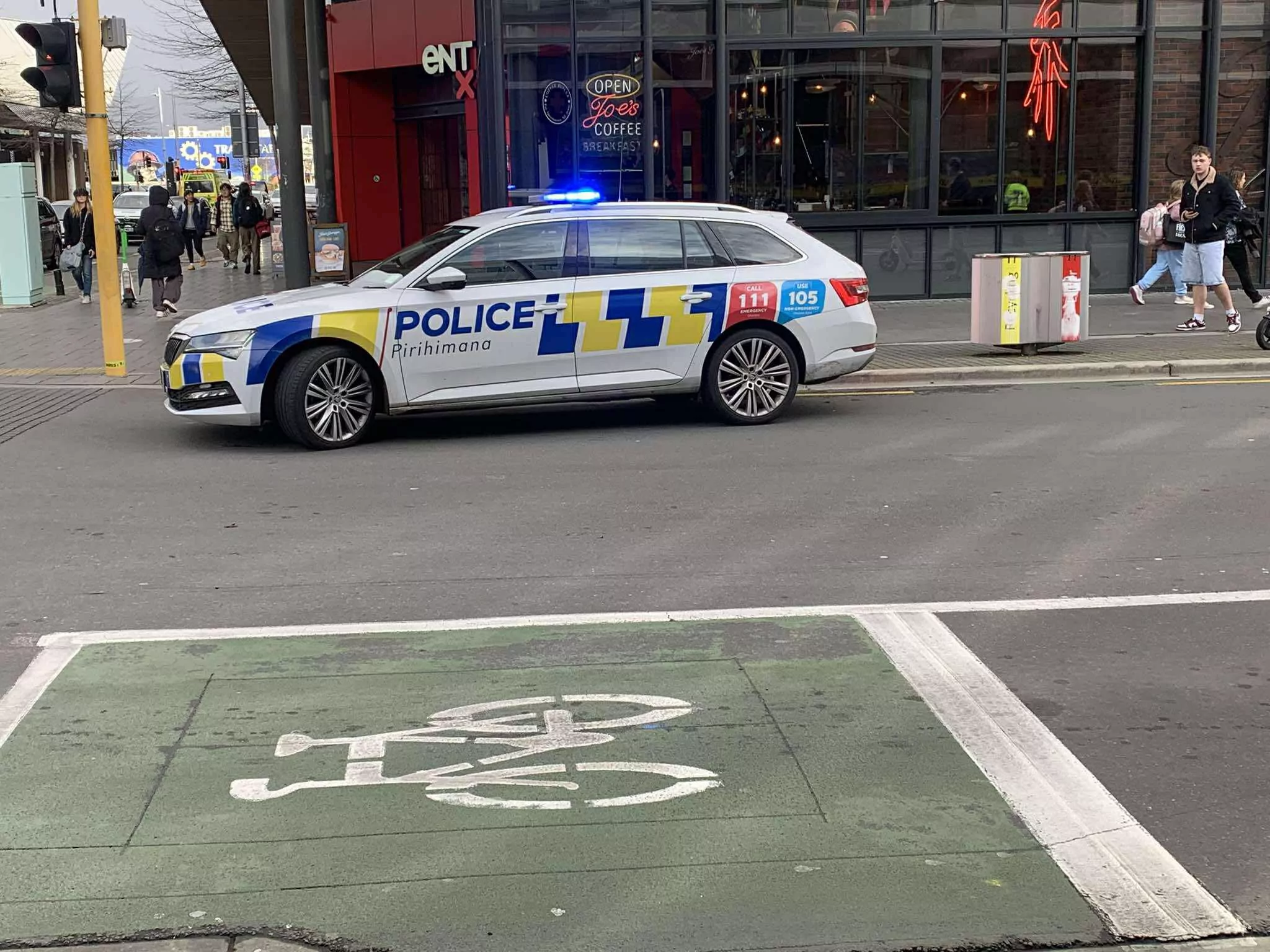Two pedestrians hospitalised after car mounts footpath in central Christchurch