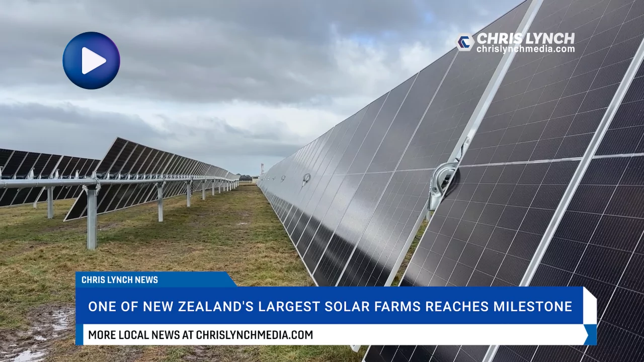 First row of panels installed at Kōwhai Park solar farm near Christchurch Airport