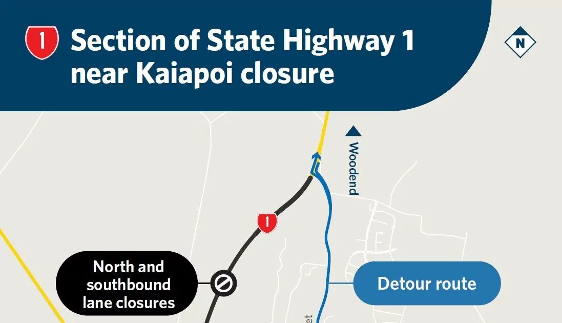 Temporary lane closures for SH1 ahead of Woodend Bypass project