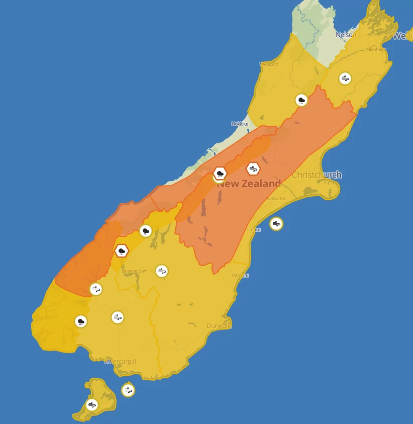Warm South Island weather brings risk of strong wind and rain for motorists