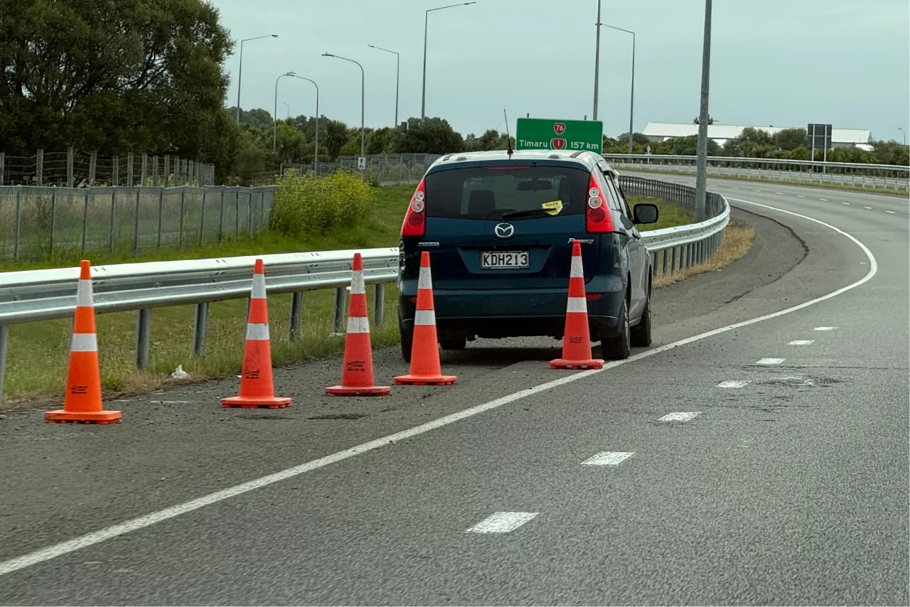 Abandoned car on Christchurch’s Southern Motorway finally set for removal today