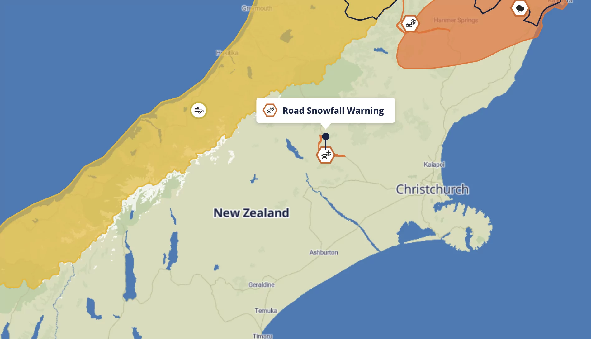Warnings for South Island, heavy rain, snow and strong winds